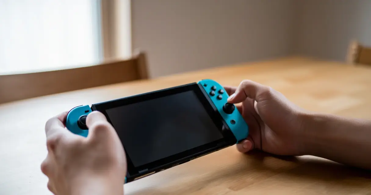 Nintendo Switch Joy-Con -ohjain tasaisella alustalla kalibrointia varten